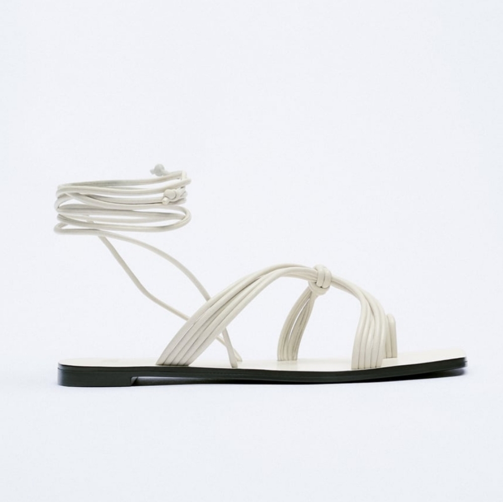 Zara* Tied Flat Sandals White - Picture 2 of 5